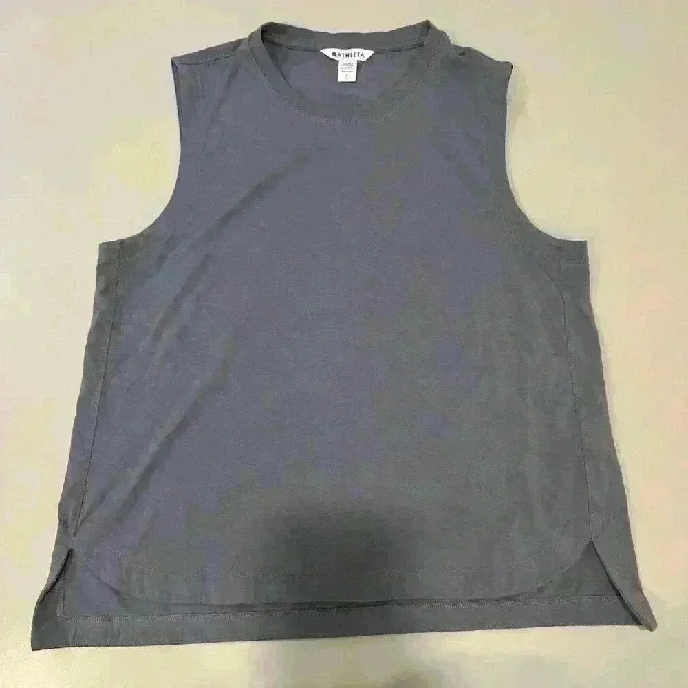 Athleta Dusty Blue Knit Sleeveless Tank Size Large